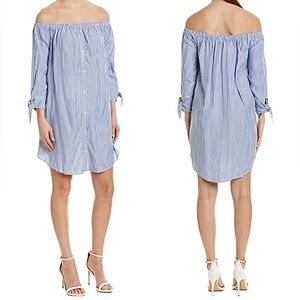 Cupcakes & Cashmere Ciara Off Shoulder Striped Shirt Dress Size Medium